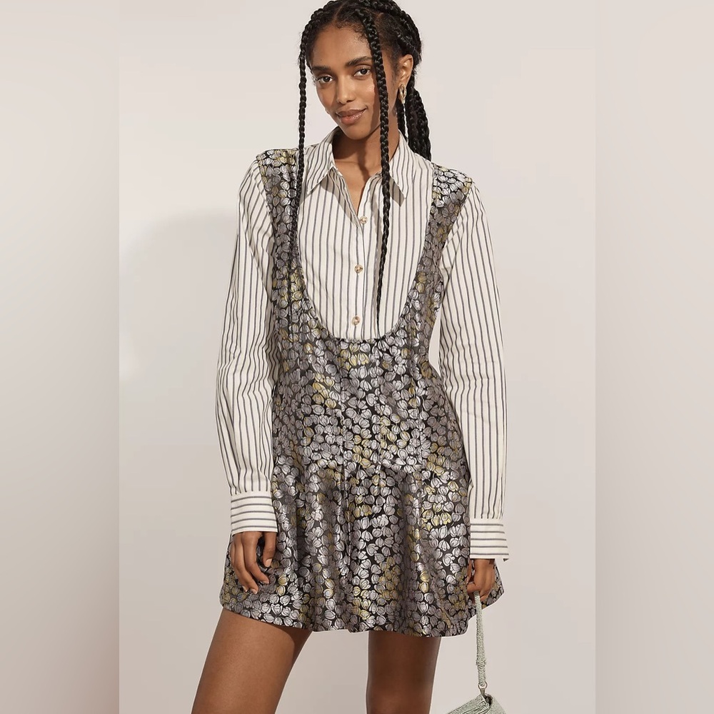 Anthropologie Long-Sleeve Collared Twofer Flounce Mini Dress NWT